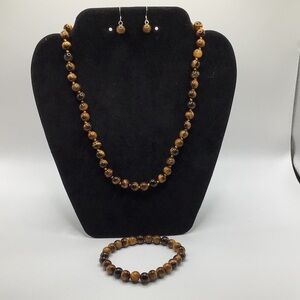Tiger eye beaded Necklace Earrings and Bracelet Set